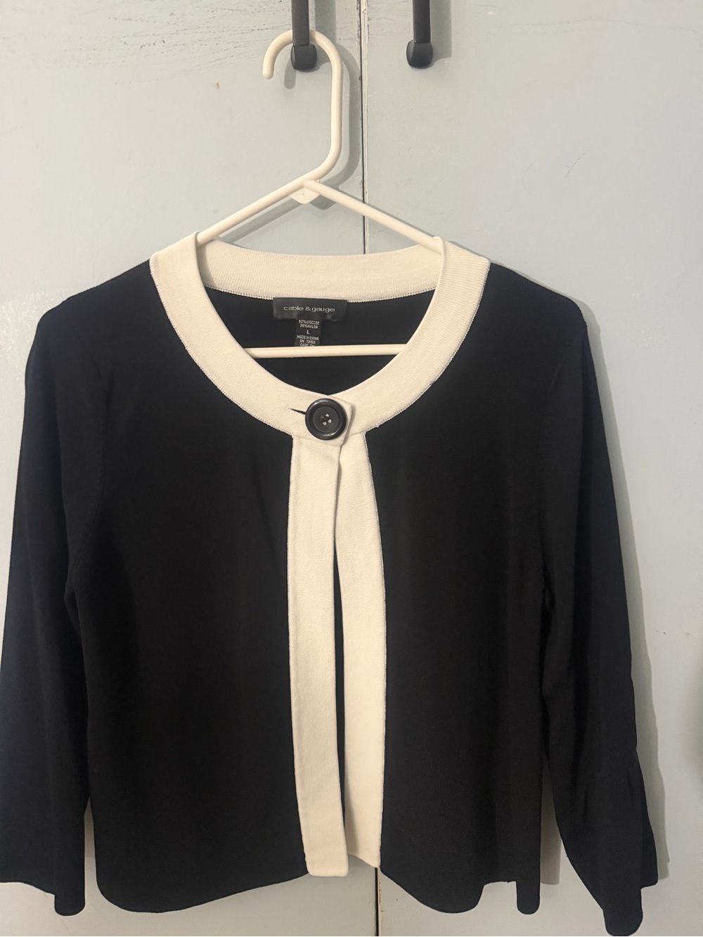 Vintage 2007 Cable & Gauge Black Ivory Cardigan Sweater L Y2K